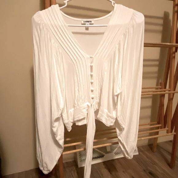 Express Tops - Express Tie Front Cropped Blouse Balloon Sleeves M EUC